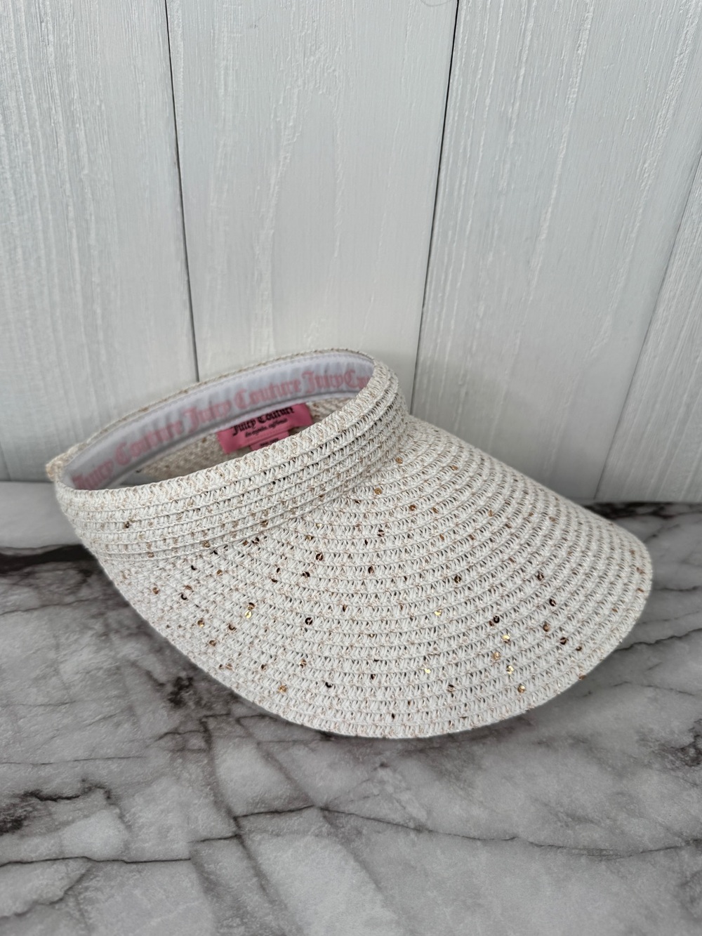 Juicy Couture White Shimmering Sun Visor | Gold-tone Heart Charm OS